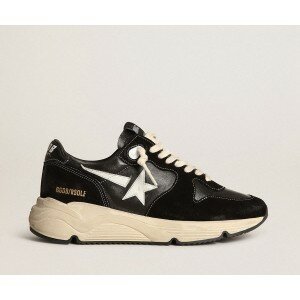Golden Goose Running Sole In Black Nappa Leather And Suede With A White Star