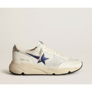 Golden Goose Running Sole In White Mesh And Nappa Leather With A Blue Star