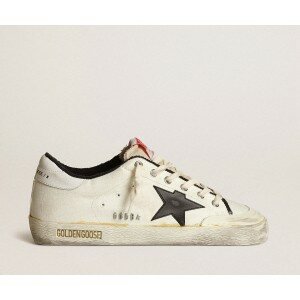 Golden Goose Super-Star LTD Sneakers In Beige Canvas With Black Leather Star And White Leather Heel Tab